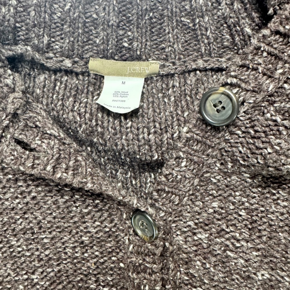 J.Crew Womens Marled Brown Wool Blend Hooded Belted Cardigan Sweater Size M - Picture 3 of 3